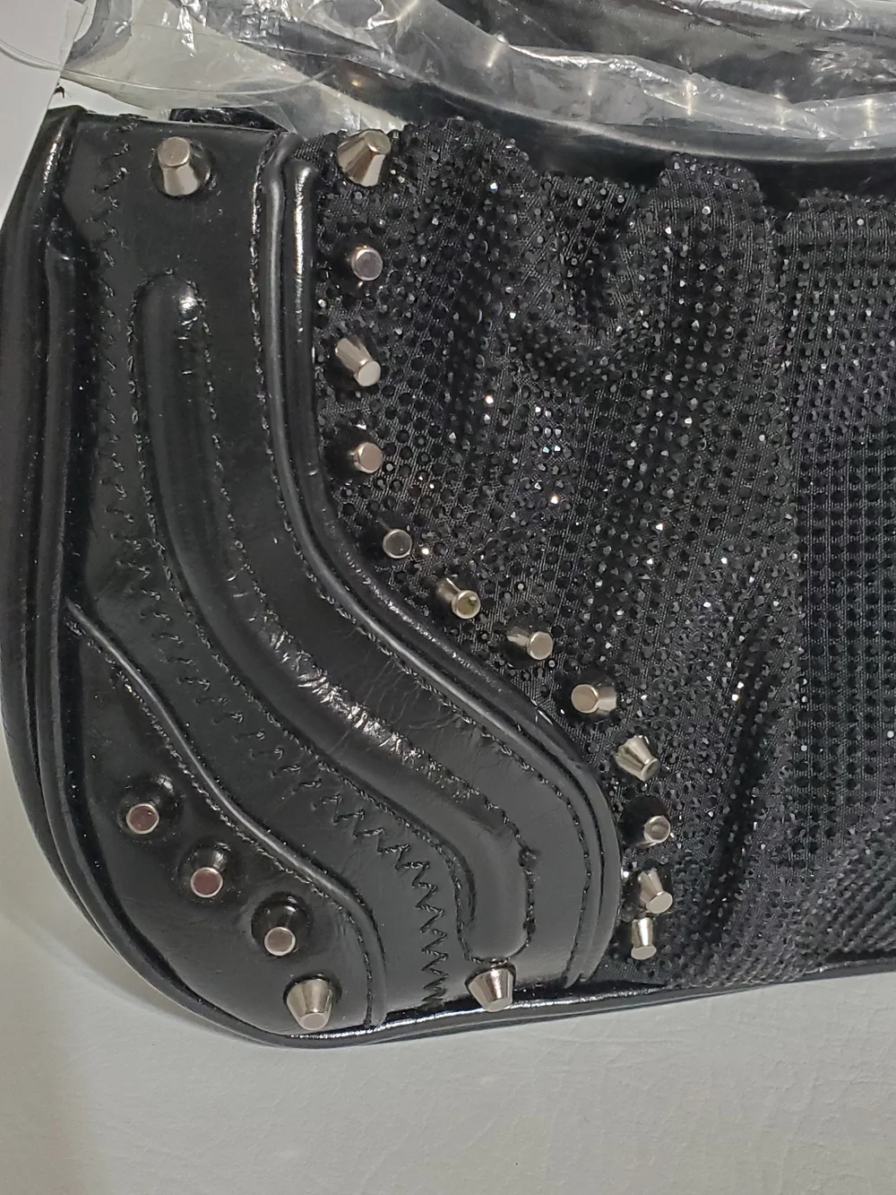 NWT Black Studded Shoulder Bag with Rhinestone Front